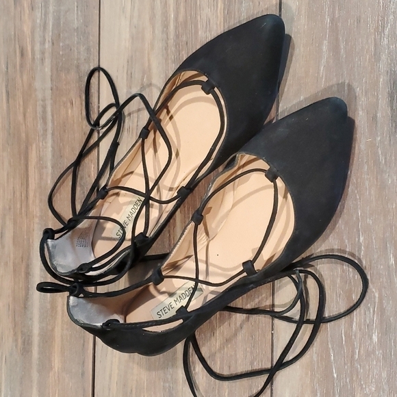 Steve Madden Eleanorr leather ankle wrap flats gladiator shoes sz 10 - Picture 2 of 10